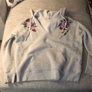 Floral embroidered grey soft hoodie